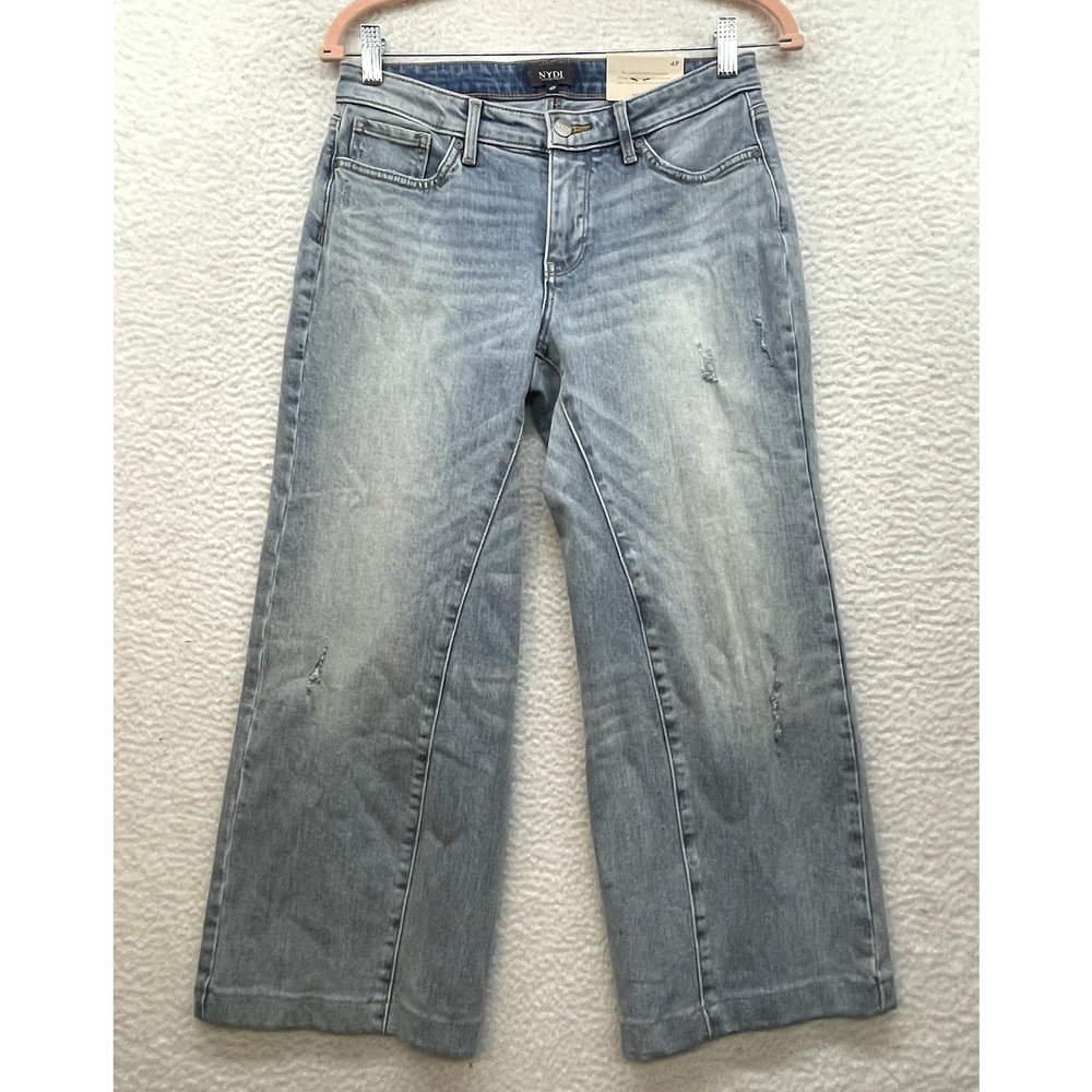 NYDJ Jeans Womens 4P Blue Teresa Wide Leg Ankle Radiance Mid Rise Stretch Petite